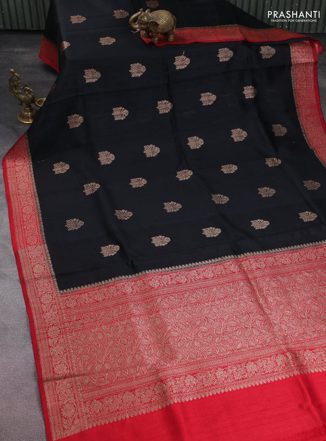 Banarasi raw silk saree black and red with woven buttas and woven border
