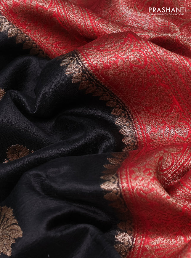 Banarasi raw silk saree black and red with woven buttas and woven border
