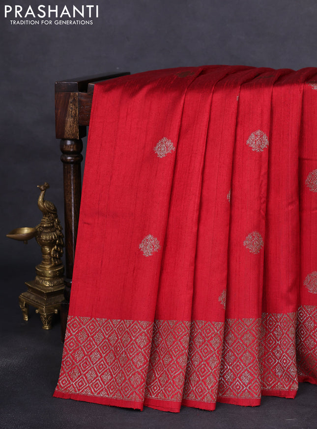 Banarasi raw silk saree red and violet with woven buttas and woven border