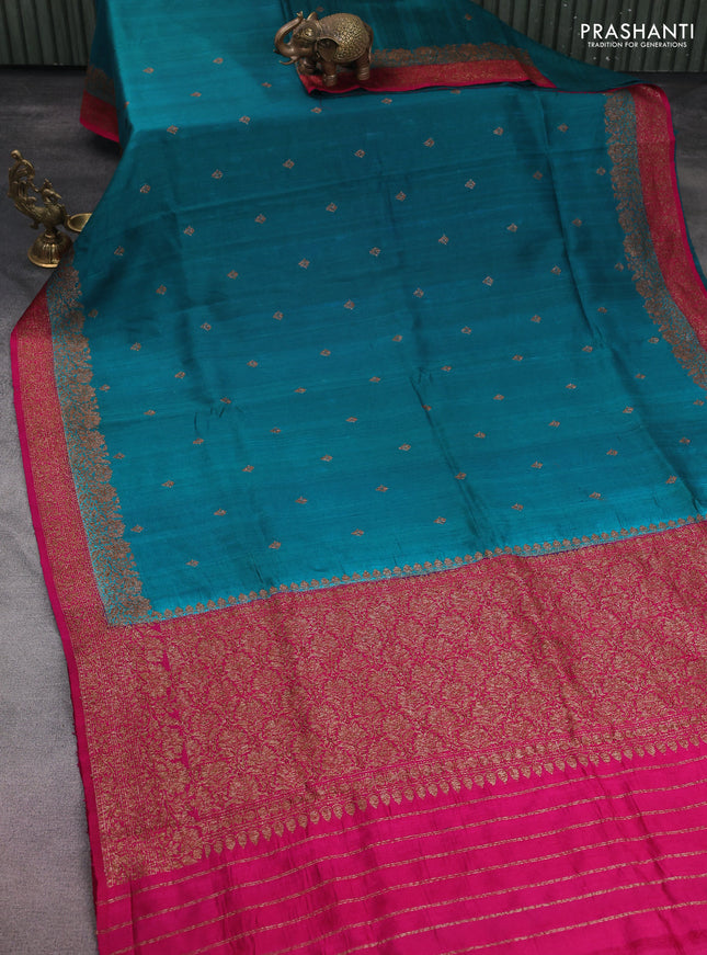 Banarasi raw silk saree teal green and pink with woven buttas and woven border