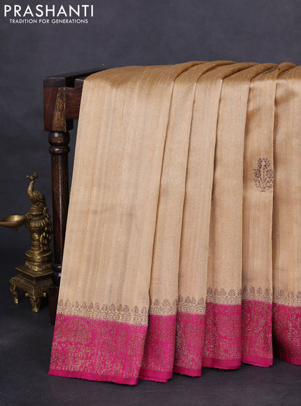 Banarasi raw silk saree sandal and pink with woven buttas and woven border