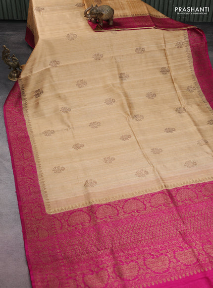 Banarasi raw silk saree sandal and pink with woven buttas and woven border