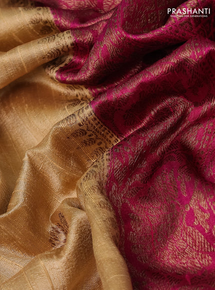 Banarasi raw silk saree sandal and pink with woven buttas and woven border