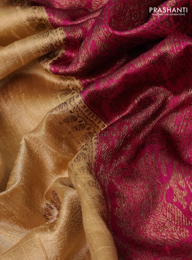 Banarasi raw silk saree sandal and pink with woven buttas and woven border