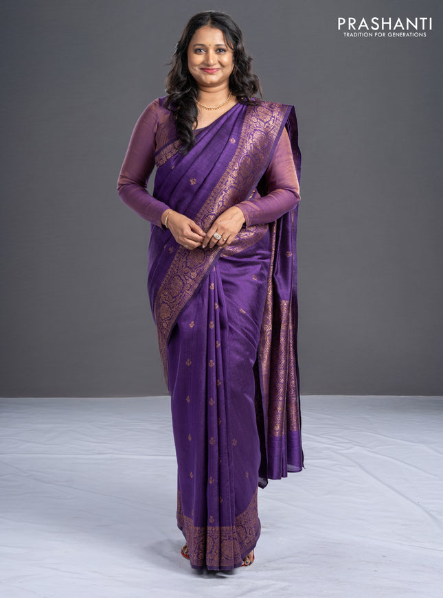 Banarasi raw silk saree violet and pink with woven buttas and woven border