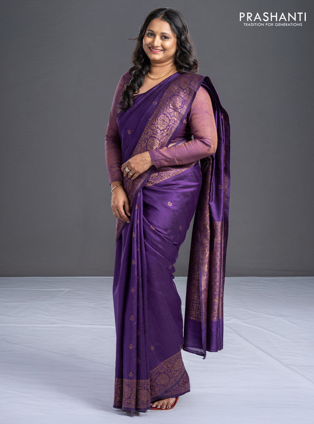 Banarasi raw silk saree violet and pink with woven buttas and woven border
