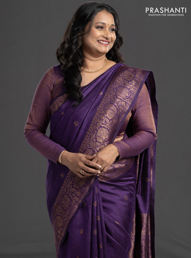 Banarasi raw silk saree violet and pink with woven buttas and woven border