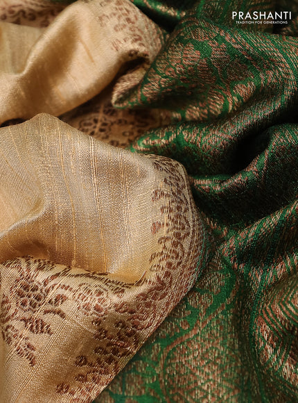 Banarasi raw silk saree sandal and green with thread & zari weaves and woven border