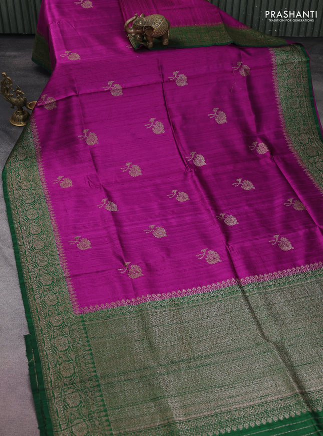 Banarasi raw silk saree purple and green with woven buttas and woven border