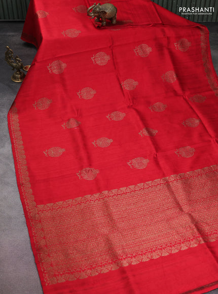 Banarasi raw silk saree red and bottle green with woven buttas and woven border