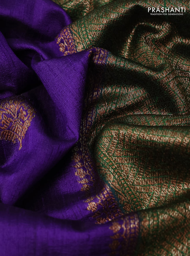 Banarasi raw silk saree violet and green with woven buttas and woven border