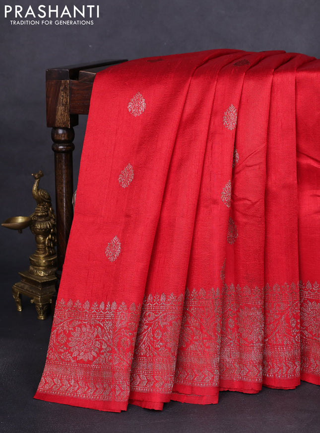 Banarasi raw silk saree red and mustard yellow with woven buttas and woven border