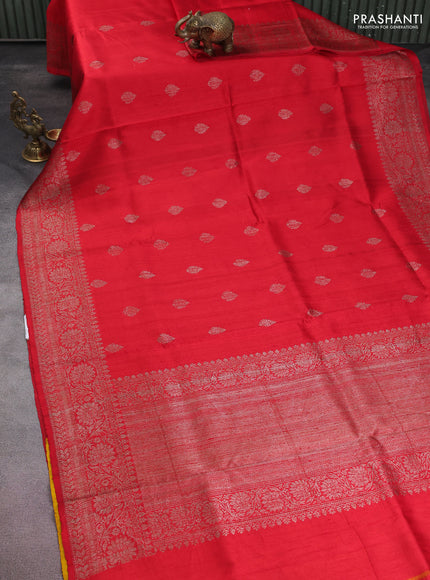 Banarasi raw silk saree red and mustard yellow with woven buttas and woven border