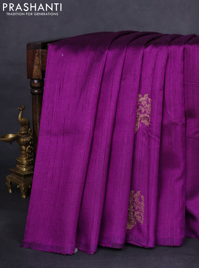 Banarasi raw silk saree purple and maroon with woven buttas and woven border