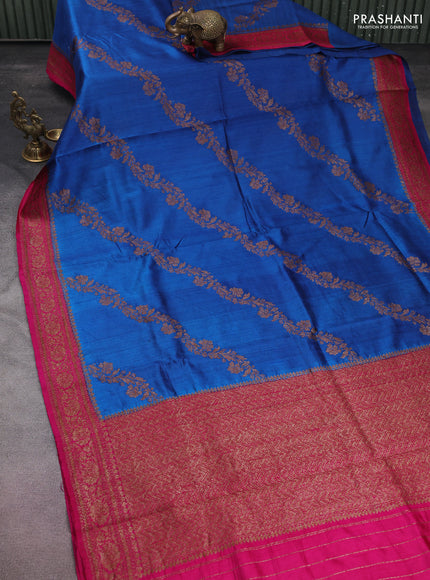 Banarasi raw silk saree cs blue and pink with thread & zari weaves and woven border