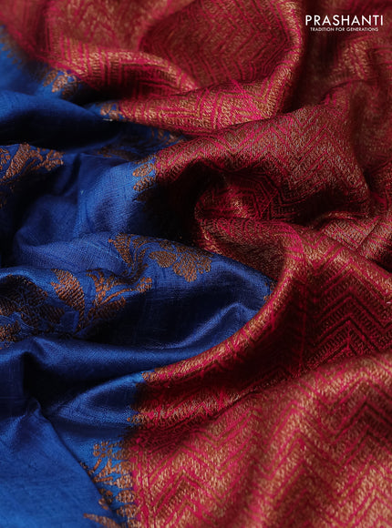Banarasi raw silk saree cs blue and pink with thread & zari weaves and woven border
