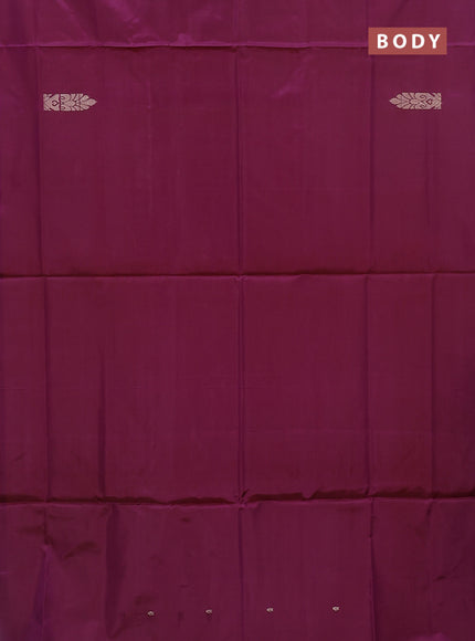 Banana pith saree dark magenta pink and pastel peach shade with thread woven buttas in borderless style