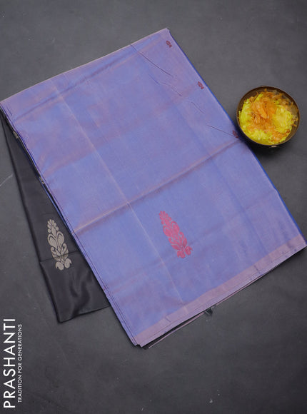 Banana pith saree dual shade of lavender and grey with thread woven buttas in borderless style