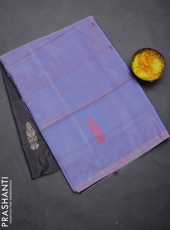 Banana pith saree dual shade of lavender and grey with thread woven buttas in borderless style