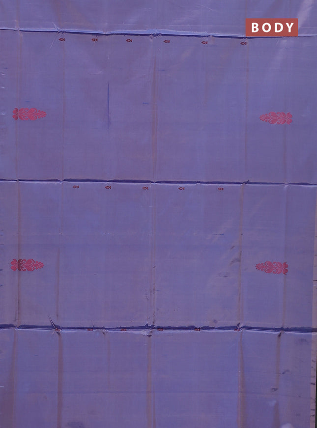 Banana pith saree dual shade of lavender and grey with thread woven buttas in borderless style