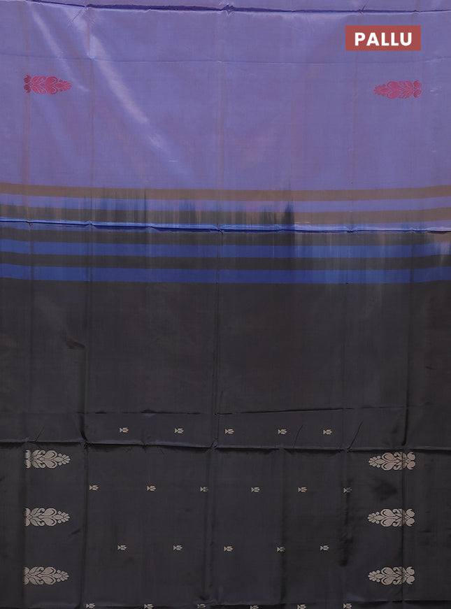 Banana pith saree dual shade of lavender and grey with thread woven buttas in borderless style