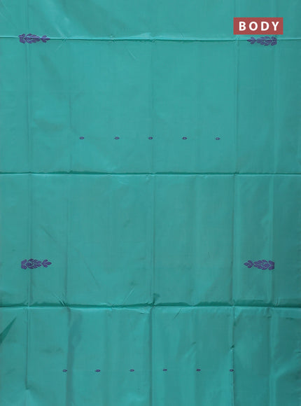 Banana pith saree teal green shade and dual shade of violet with thread woven buttas in borderless style