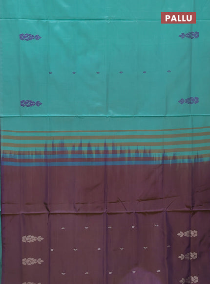 Banana pith saree teal green shade and dual shade of violet with thread woven buttas in borderless style