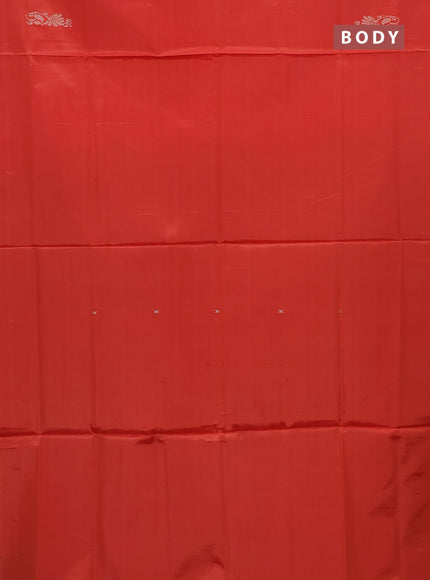 Banana pith saree orange and bottle green with thread woven buttas in borderless style