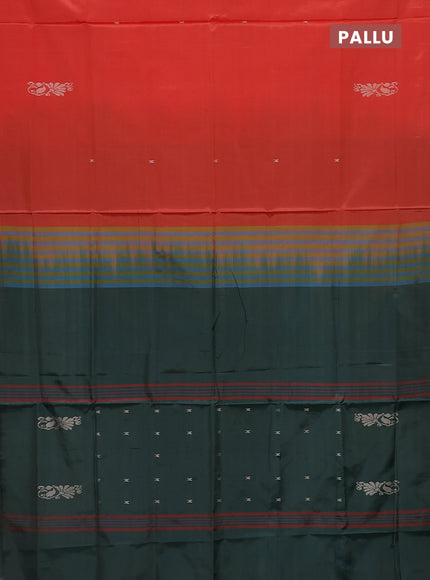 Banana pith saree orange and bottle green with thread woven buttas in borderless style