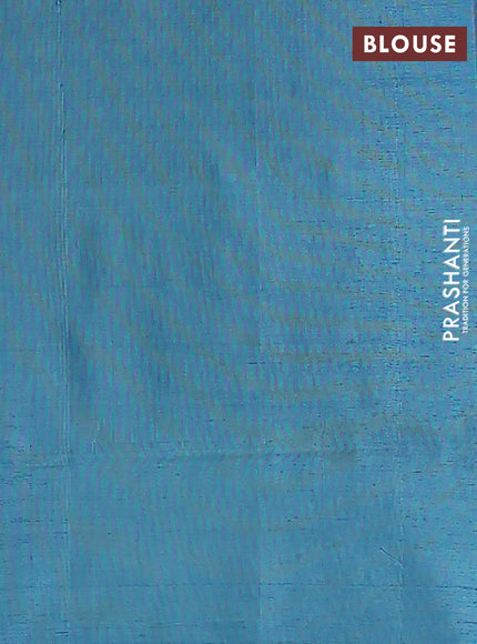 Banana pith saree red and teal blue with thread woven buttas in borderless style