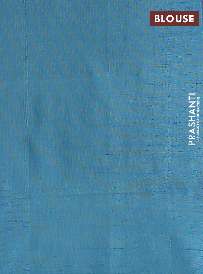 Banana pith saree red and teal blue with thread woven buttas in borderless style