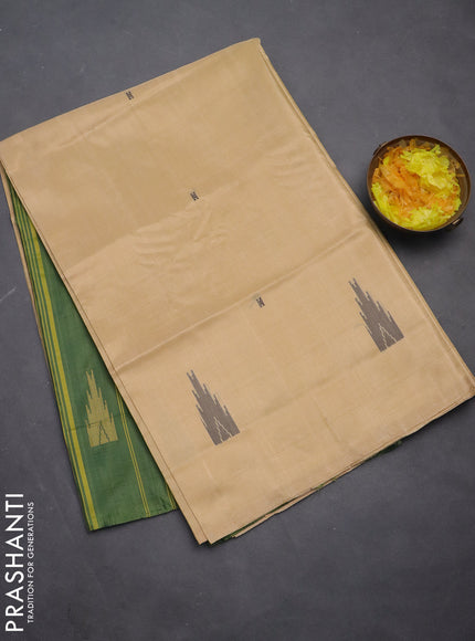 Banana pith saree sandal and green with thread woven buttas in borderless style