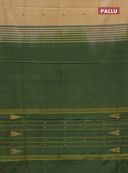 Banana pith saree sandal and green with thread woven buttas in borderless style