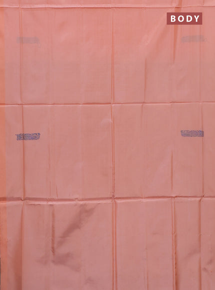 Banana pith saree pale orange and teal green with thread woven buttas in borderless style