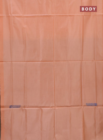 Banana pith saree pale orange and teal green with thread woven buttas in borderless style