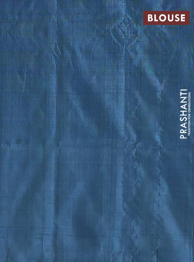 Banana pith saree cream and dual shade of blue with thread woven buttas in borderless style