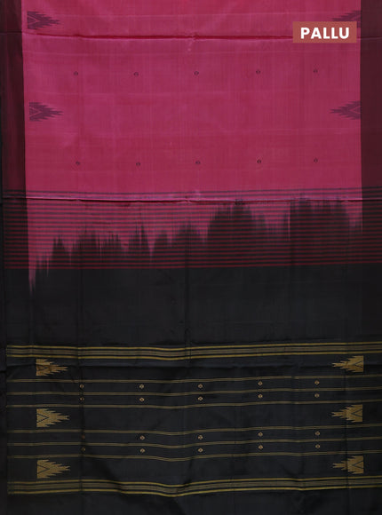 Banana pith saree pink and black with thread woven buttas and contrast border