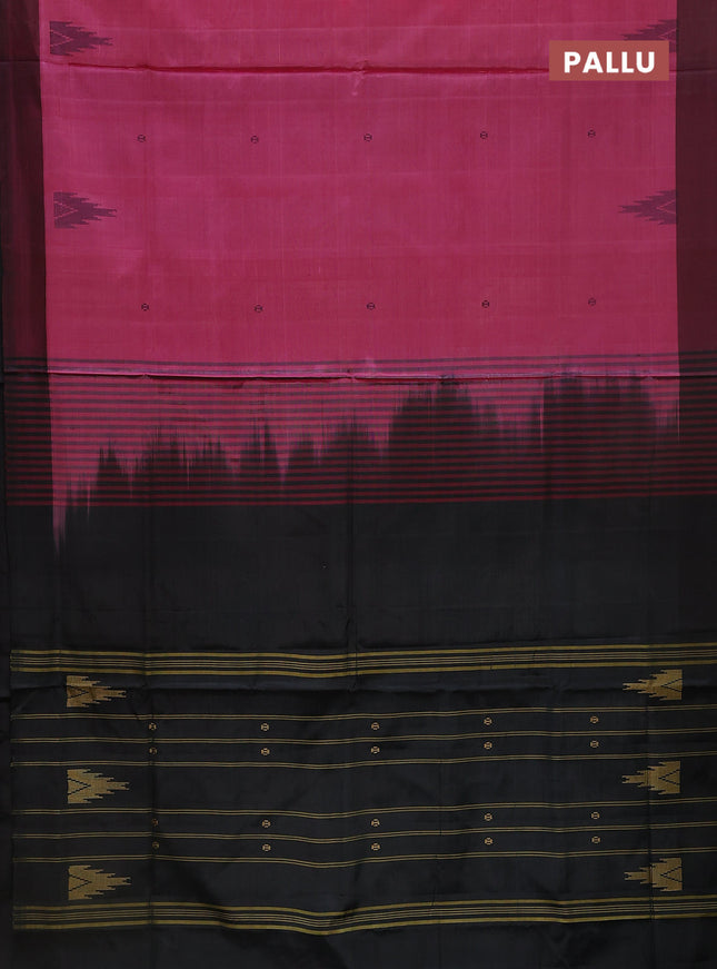 Banana pith saree pink and black with thread woven buttas and contrast border