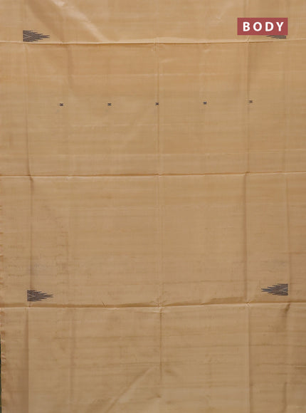 Banana pith saree cream and green with thread woven buttas in borderless style