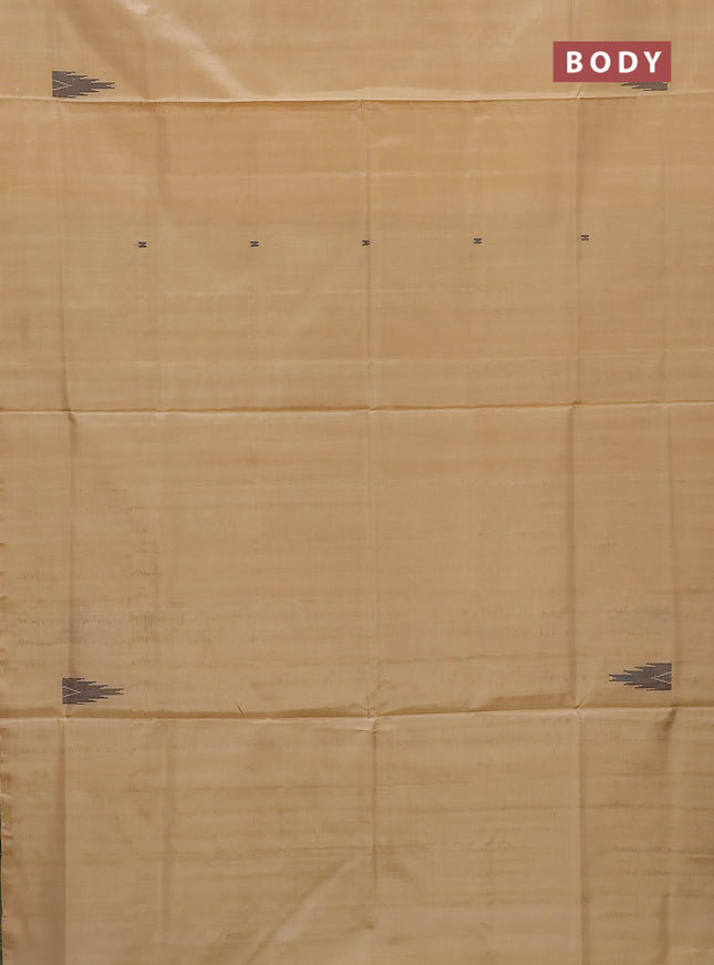 Banana pith saree cream and green with thread woven buttas in borderless style