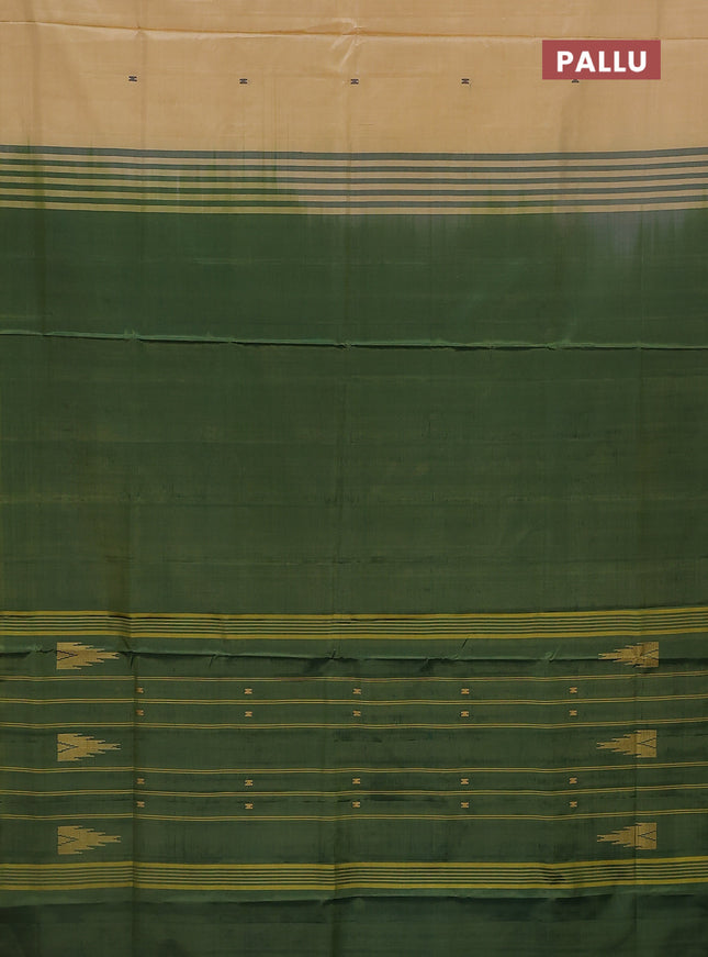 Banana pith saree cream and green with thread woven buttas in borderless style