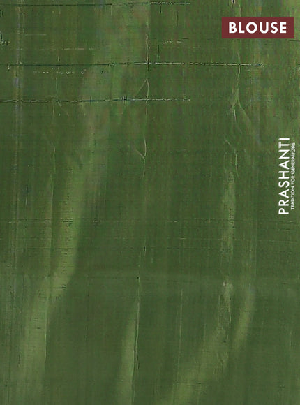 Banana pith saree cream and green with thread woven buttas in borderless style