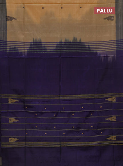 Banana pith saree sandal and blue with thread woven buttas and contrast border