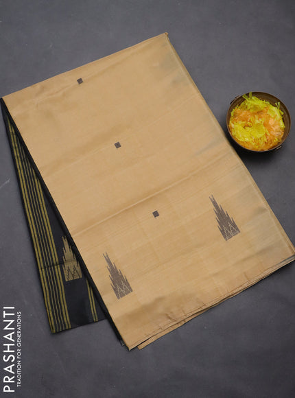 Banana pith saree sandal and black with thread woven buttas in borderless style