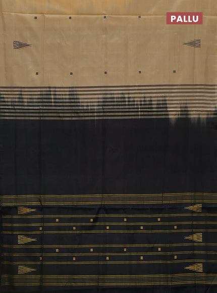 Banana pith saree sandal and black with thread woven buttas in borderless style