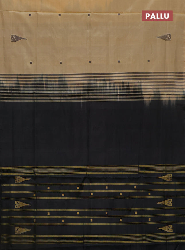 Banana pith saree sandal and black with thread woven buttas in borderless style