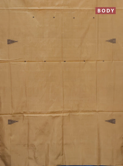 Banana pith saree sandal and cs blue with thread woven buttas in borderless style