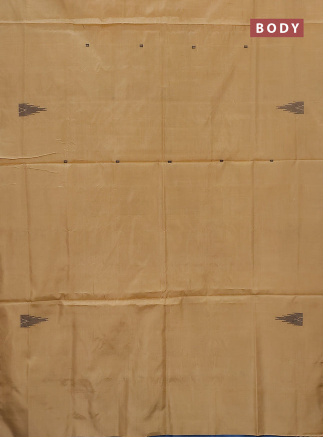 Banana pith saree sandal and cs blue with thread woven buttas in borderless style