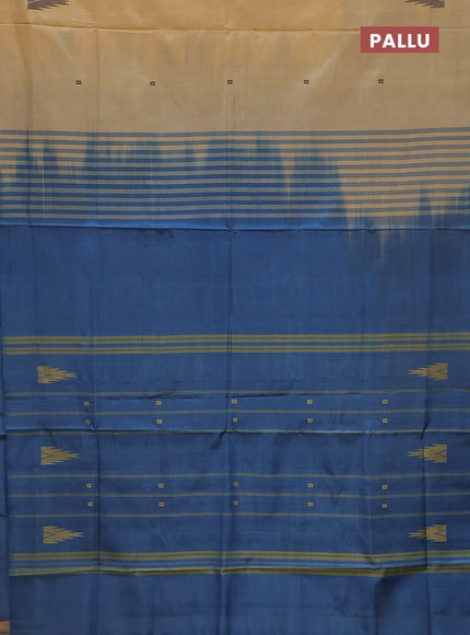 Banana pith saree sandal and cs blue with thread woven buttas in borderless style