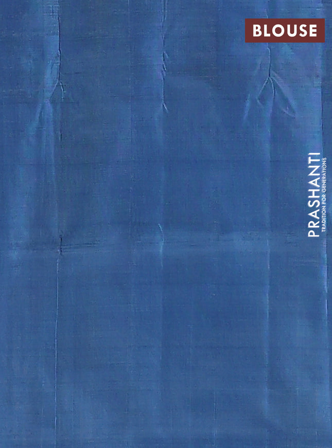 Banana pith saree sandal and cs blue with thread woven buttas in borderless style